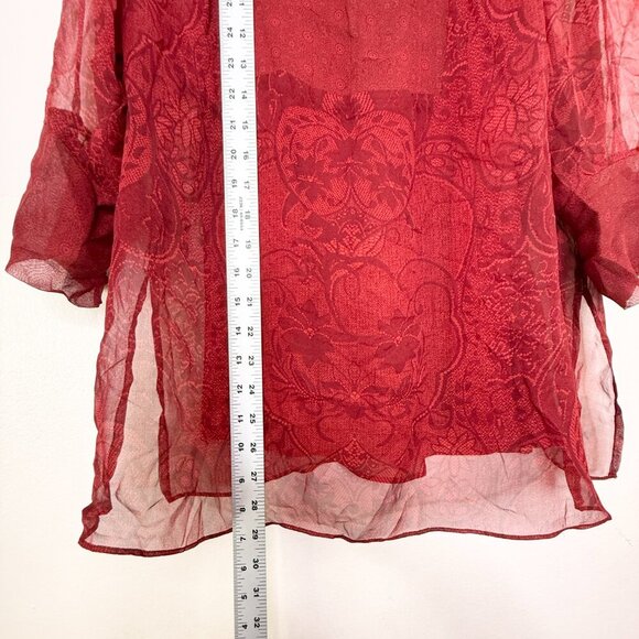 Vintage Ice Red Silk Sheer Blouse 2Piece Layered Camisole 1X Whimsigoth Romantic - Picture 13 of 14